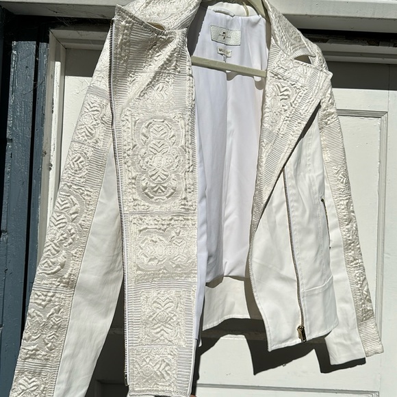 7 For All Mankind Malhia Kent white moto style jacket  size S Made in USA - Picture 4 of 7
